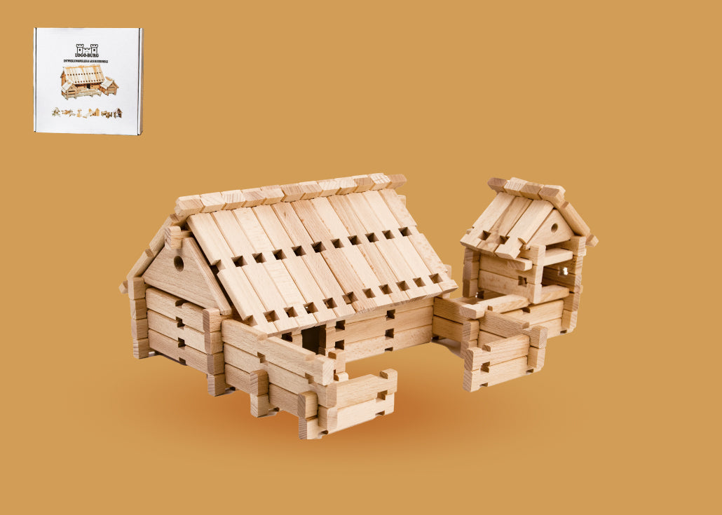 LOGO-BURG legetøjssæt i træ, byggeklodser i træ