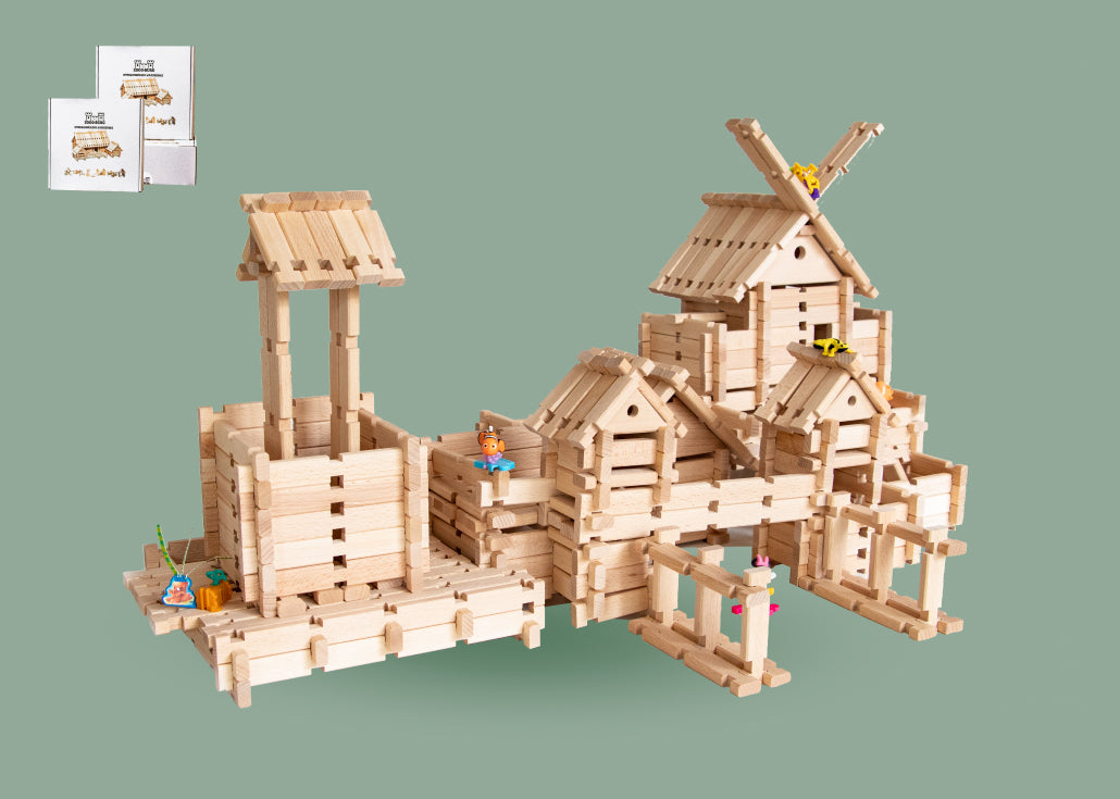 Kit de juguetes de madera LOGO-BURG, bloques de construcción de