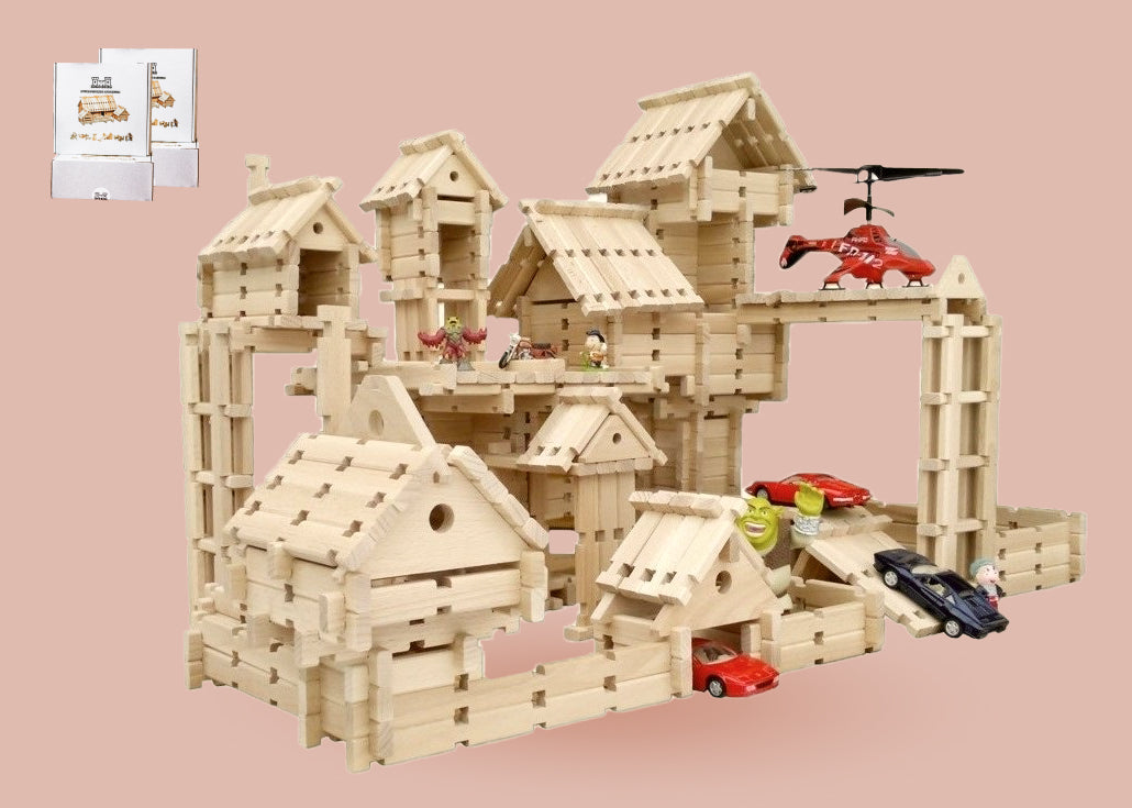LOGO-BURG legetøjssæt i træ, byggeklodser i træ