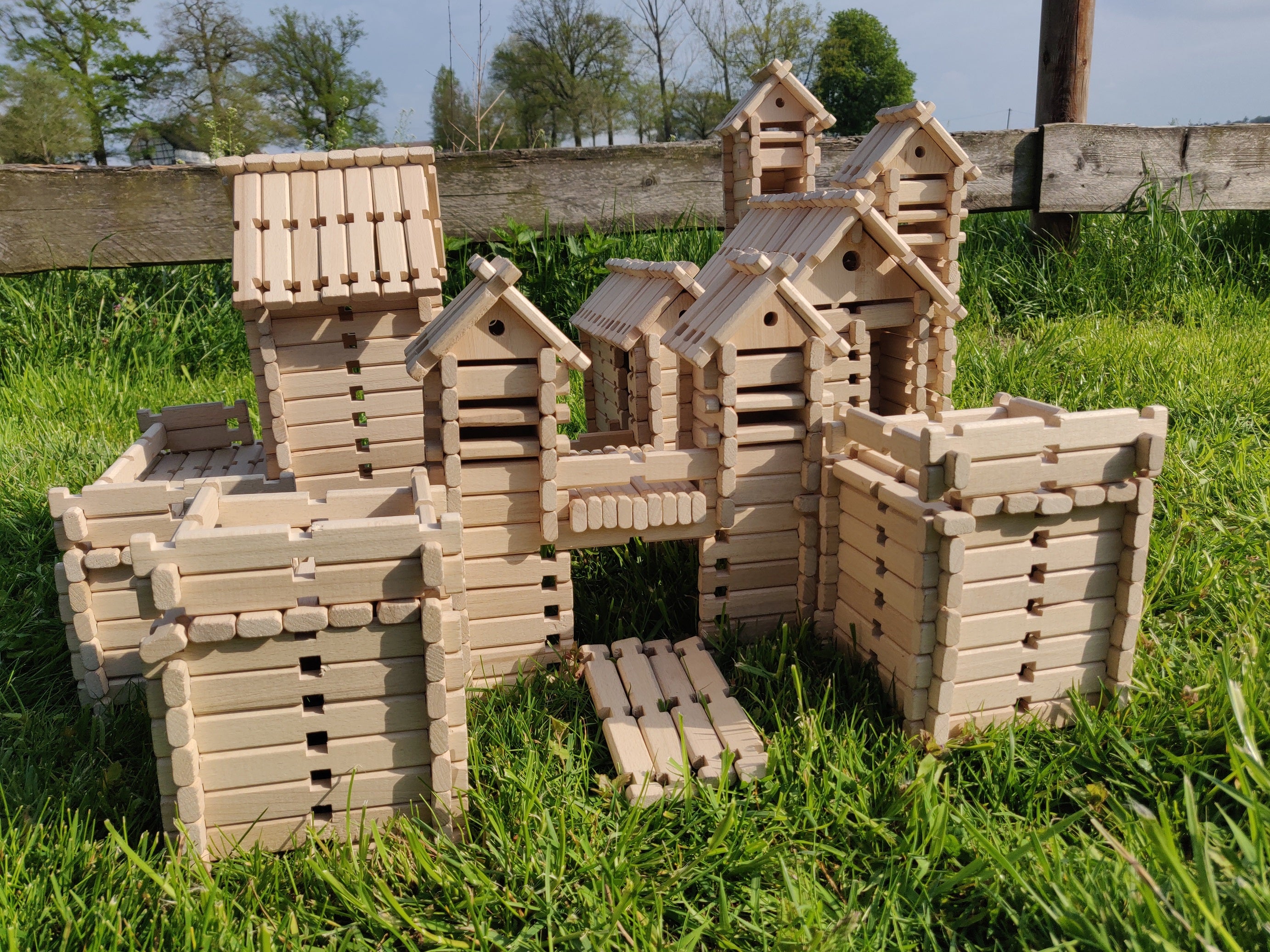 Kit de juguetes de madera LOGO-BURG, bloques de construcción de madera, bloques de construcción de madera